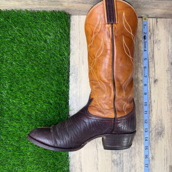 Tony Lama Men - Size 7.5D - Vintage Two Tone Marbled Brown Cowboy Boots H9726 main image 8